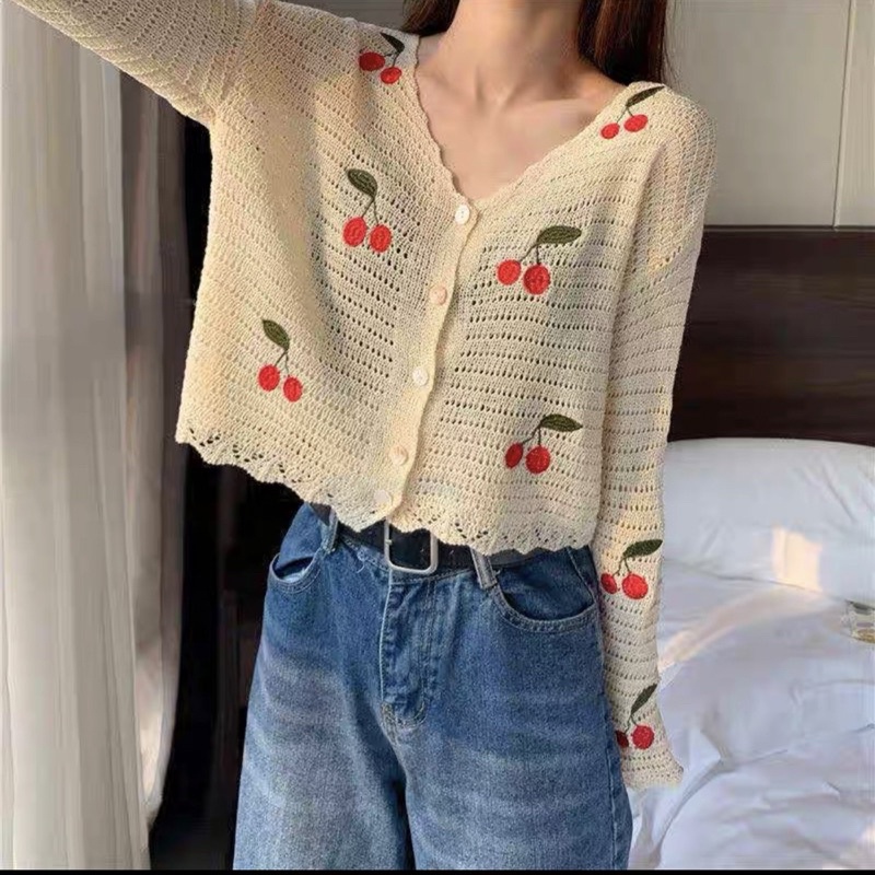 Áo khoác len mỏng cherry