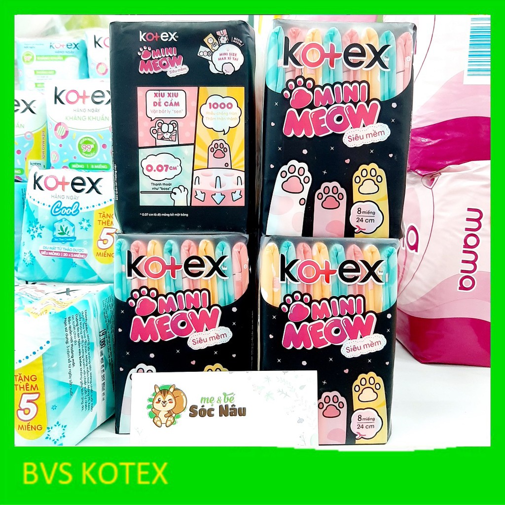 [Combo 6 gói] Băng vệ sinh Kotex Meow Moew mini 24cm siêu mỏng cánh