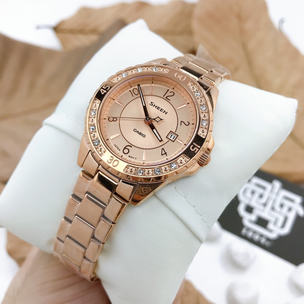 Đồng hồ nữ Casio SHEEN SHE-4532 / SHE-4532PG-4A mặt kính Sapphire chống trầy, hàng chính hãng