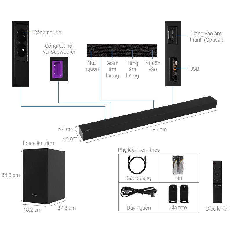 [Mã ELHACE giảm 4% đơn 300K] Loa thanh soundbar Samsung HW-T420 - Hàng chính hãng