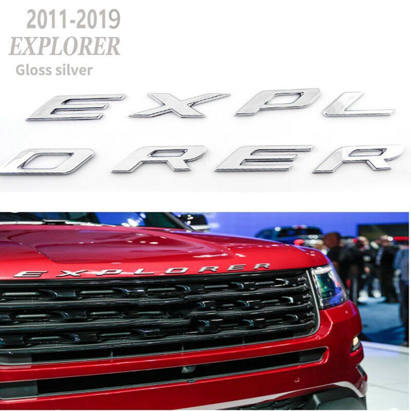 Bộ 2 Miếng Dán Trang Trí Nắp Capo Trước Xe Hơi In Chữ Explorer 3d Màu Đen Bóng Cho Ford 2011-2019 Explorer