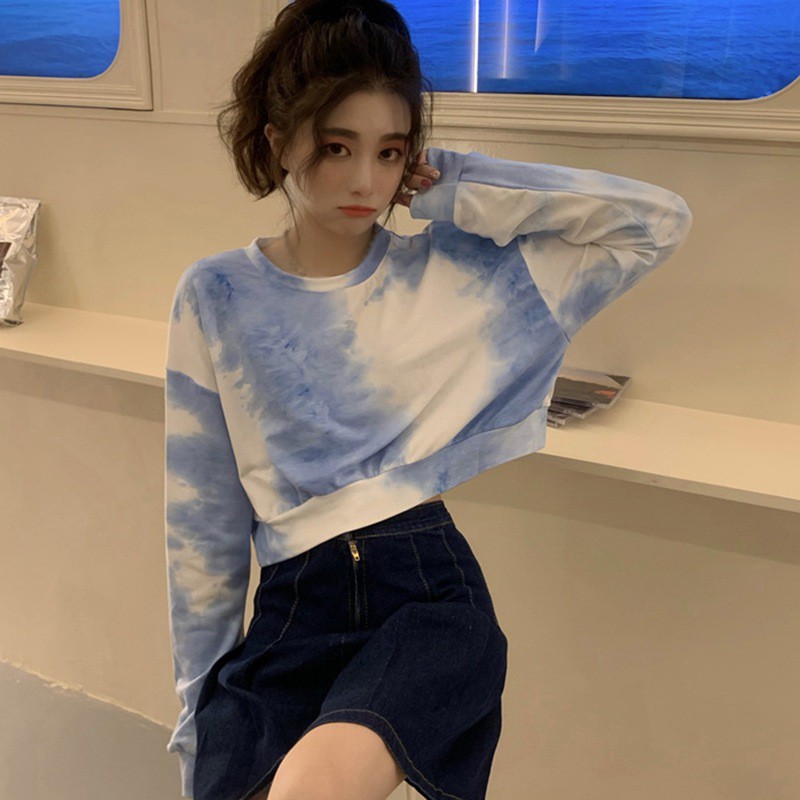 Áo Thun Tay Dài Cổ Tròn Màu Nhuộm Thời Trang Mùa Thu | BigBuy360 - bigbuy360.vn