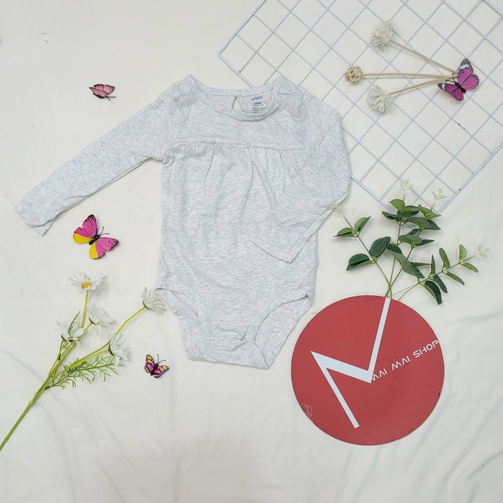 (18-24M chọn màu- gái) Body chip TAY DÀI xuất dư cổ tròn, cổ đáp vai cho bé gái- Bộ liền thân, BODYSUIT cho bé