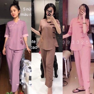 đồ lam đi chùa(mẫu 5 nút)