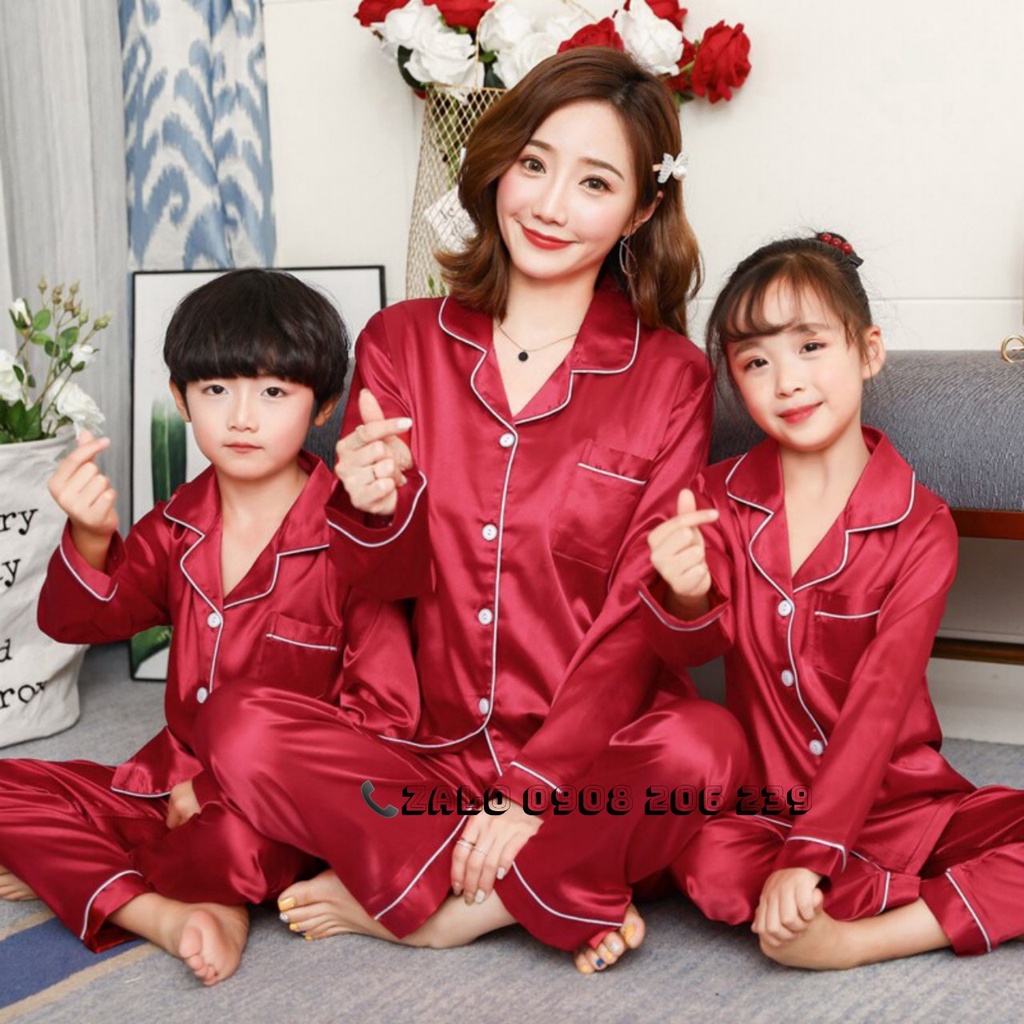 Đồ bộ pijama phi lụa mặc ngủ mẹ và bé