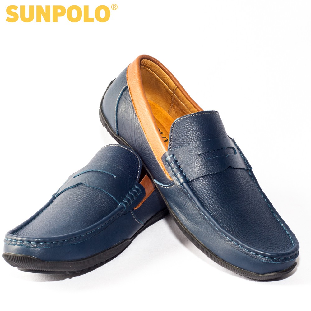 Giày Lười Nam Da Bò SUNPOLO Xanh Navy KT2588XA