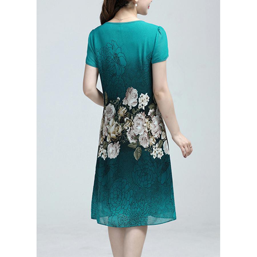 GOTI - Đầm Suông Trung Niên Bigsize Kiểu Chữ A In Hoa Mẫu Đơn Cổ Tàu Màu Xanh Lá 3235