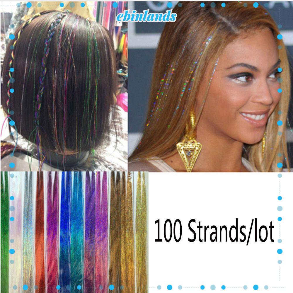 [Hàng mới về] 100 Sợi tóc giả lấp lánh màu cầu vồng nối tóc bằng tóc tổng hợp cho bữa tiệc