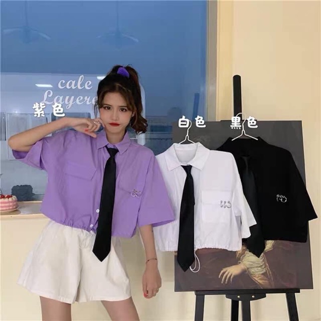 Áo sơmi croptop có caravat