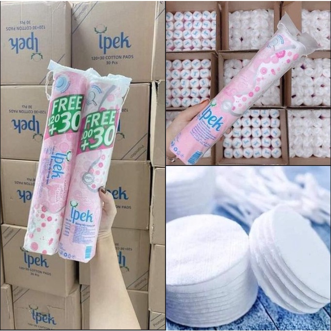 Combo 10 Bông Tẩy Trang Ipek 150 Miếng, Mềm Mịn Chính Hãng, Cotton, Dập Viền, Nhiều Lớp.