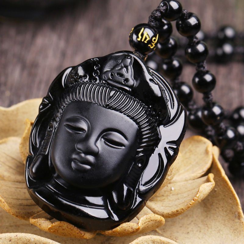 Dây chuyền dạng chuỗi mặt hình Phật màu đen có thể điều chỉnh tiện lợi