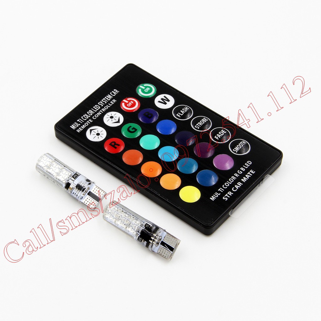 ALL in ONE Đèn Led T10 demi 16 màu, chớp cảnh sát ... chỉnh màu bằng remote