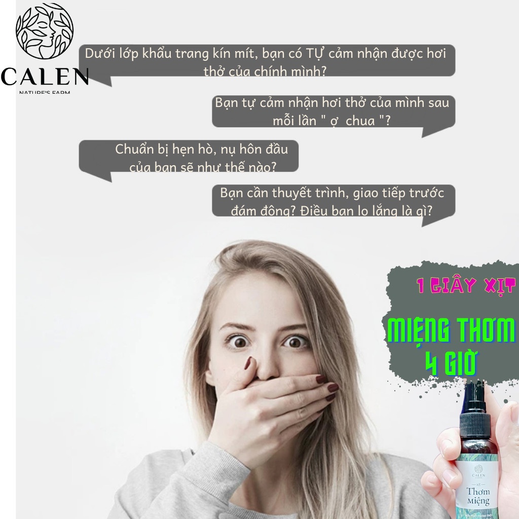 Xịt Thơm Miệng Thảo Mộc Tự Nhiên Chai 50ml Khử Mùi Hôi Miệng - Nước Xịt Thơm Miệng Calen