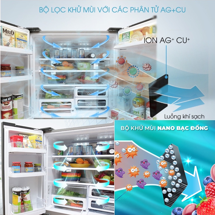 Tủ Lạnh Inox Sharp 4 Cánh Cửa 626L SJ-FX631V-SL SJ-FX630V-ST Inverter Làm Lạnh Kép