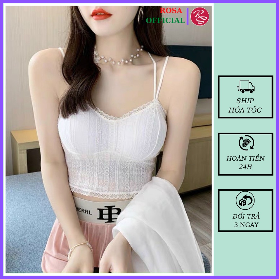 Áo Bra ren sexy 2 dây dáng Croptop có đệm mút nâng ngực kết hợp vest sơ mi gợi cảm Rosa RS39