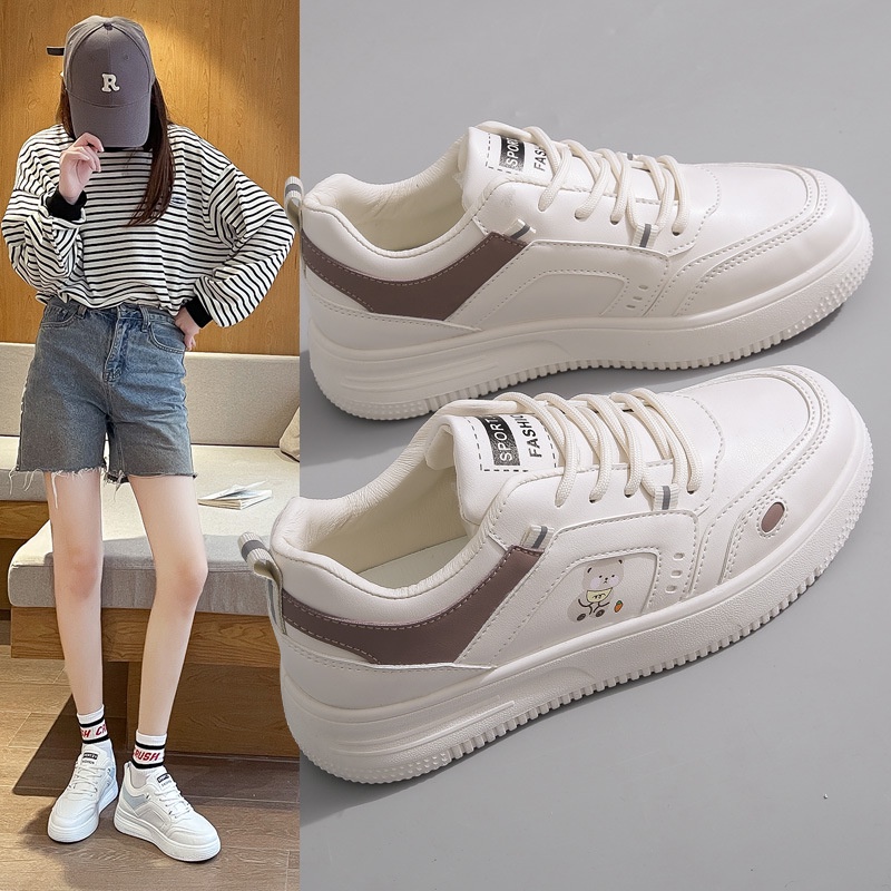 Giày thể thao nữ đẹp ulzzang phong cách Hàn Quốc dễ thương hot 2022 màu trắng be da cao cấp