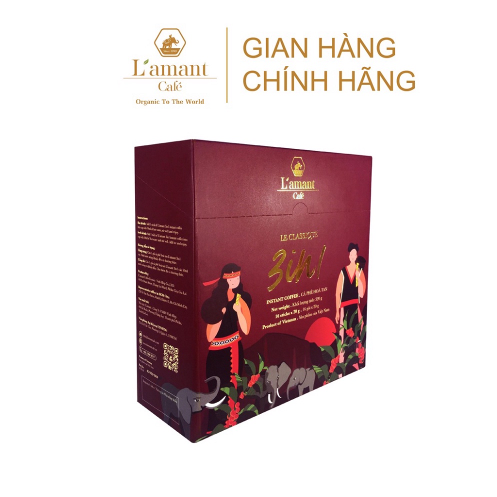 Cà phê hòa tan L'amant 3in1 vị sữa đá nguyên chất thơm ngon (10 gói x 20gr) (Free Ship)