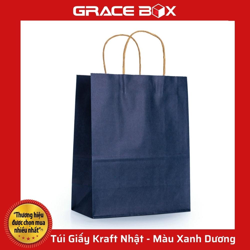 {Giá Sỉ} Túi Giấy Kraft Nhật Bản Cao Cấp - Size 21 x 11 × 27 cm - Màu Xanh Dương Đậm - Siêu Thị Bao Bì Grace Box