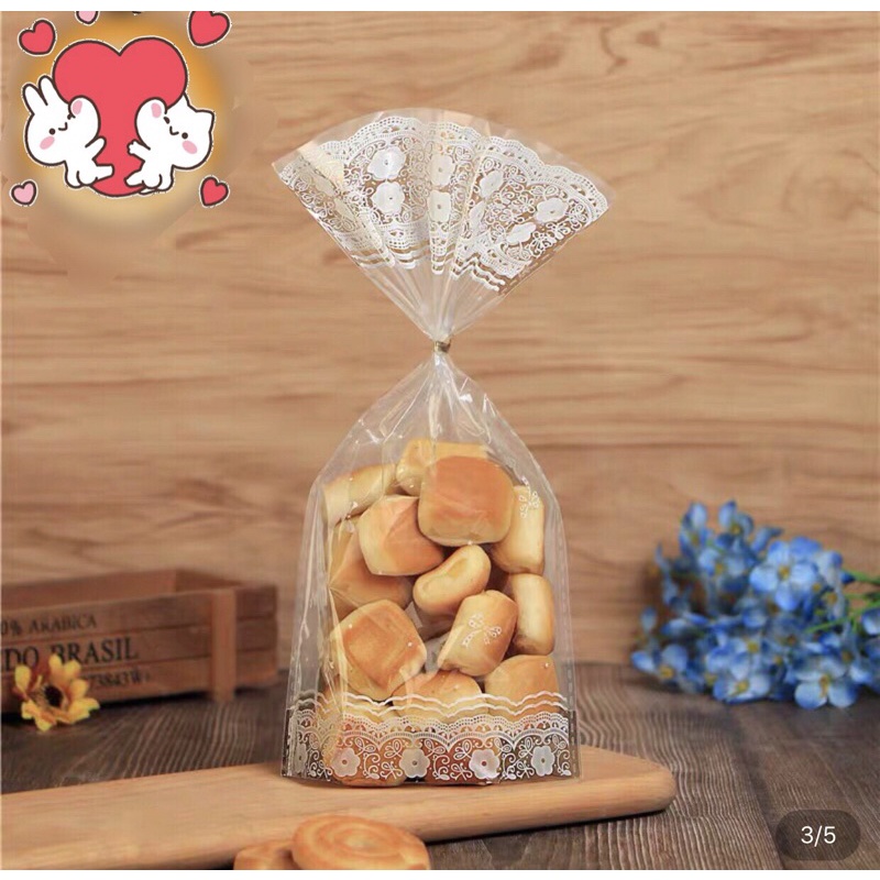 Túi cookies nơ,tim size 14cm*28cm