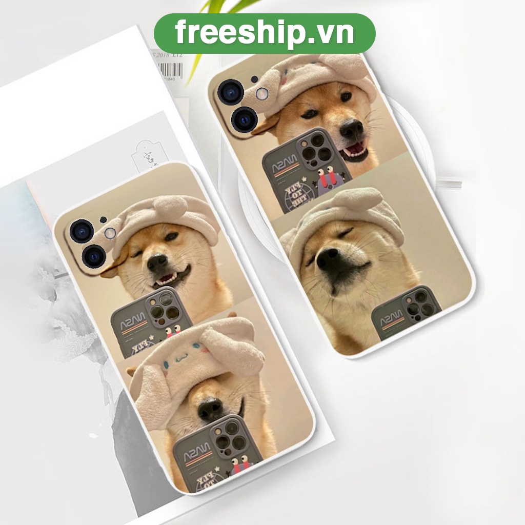 Ốp iphone viền vuông chú cún hài hước ốp cặp cho iphone Case 7+ i7 8 plus 12 Pro max 11 Pro X XS MAX XR 13pro/promax