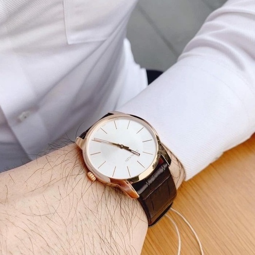 Đồng Hồ Nam Calvin Klein dây da nâu viền vàng mặt trắng