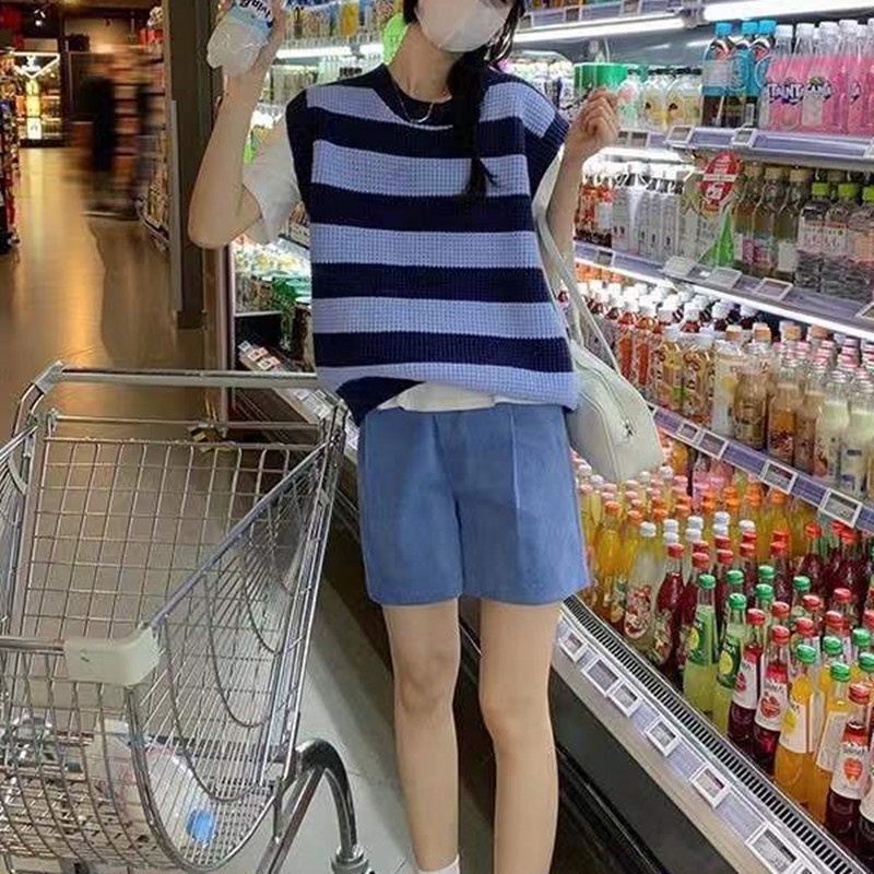 Áo sweater dệt kim SUXI không tay dáng rộng màu sắc đơn giản phong cách Hàn Quốc thời trang cho nữ