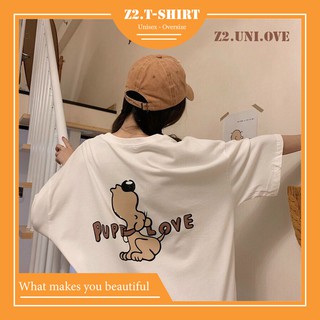 [Áo thun oversize] Mẫu mới hình chó Puppy Love, Áo thun unisex, màu xinh vải đẹp