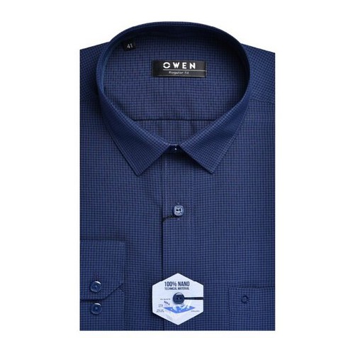 Áo sơ mi owen dài tay màu xanh navy caro regular fit vải nano AR22967DT