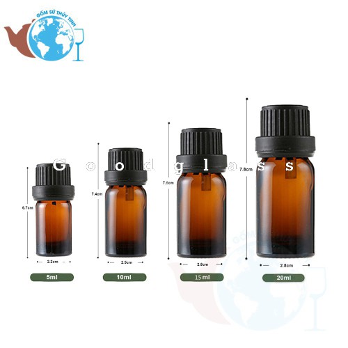 Bộ 10 Chai Thủy Tinh 20ml Đựng Tinh Dầu Nhỏ Giọt