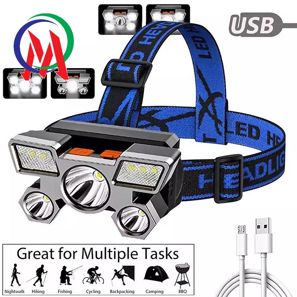 Đèn Đội Đầu 5 Bóng Mẫu 2022 sạc usb pin 18650