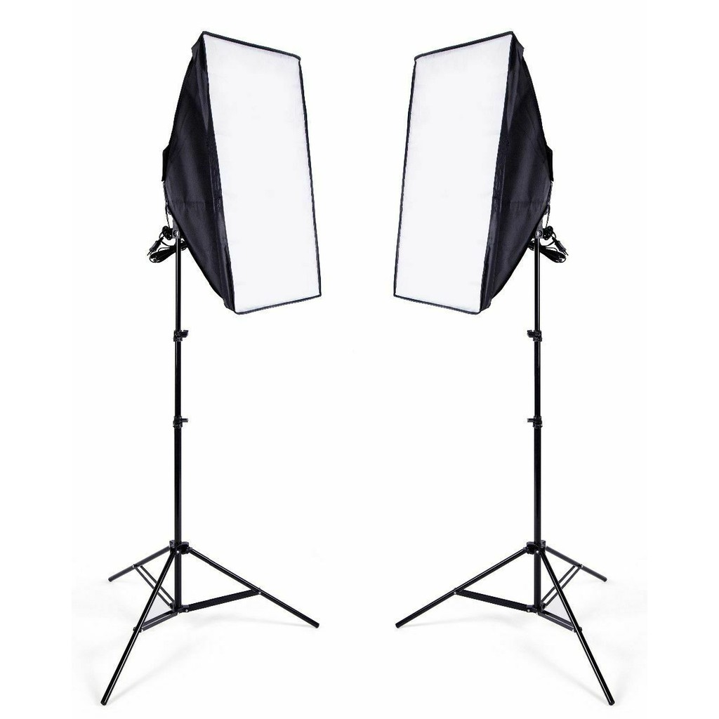 2 Softbox đuôi sứ 4 chuôi 50x70cm - 8 đèn Led 360 độ 480W - 2 chân đèn 2m