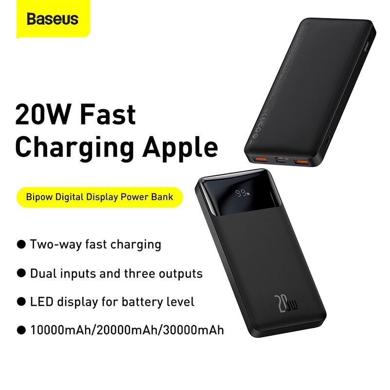 Pin sạc dự phòng 20000mAh sạc nhanh 20w Baseus QC3.0 + PD20w có đèn led hiển thị dung lượng pin