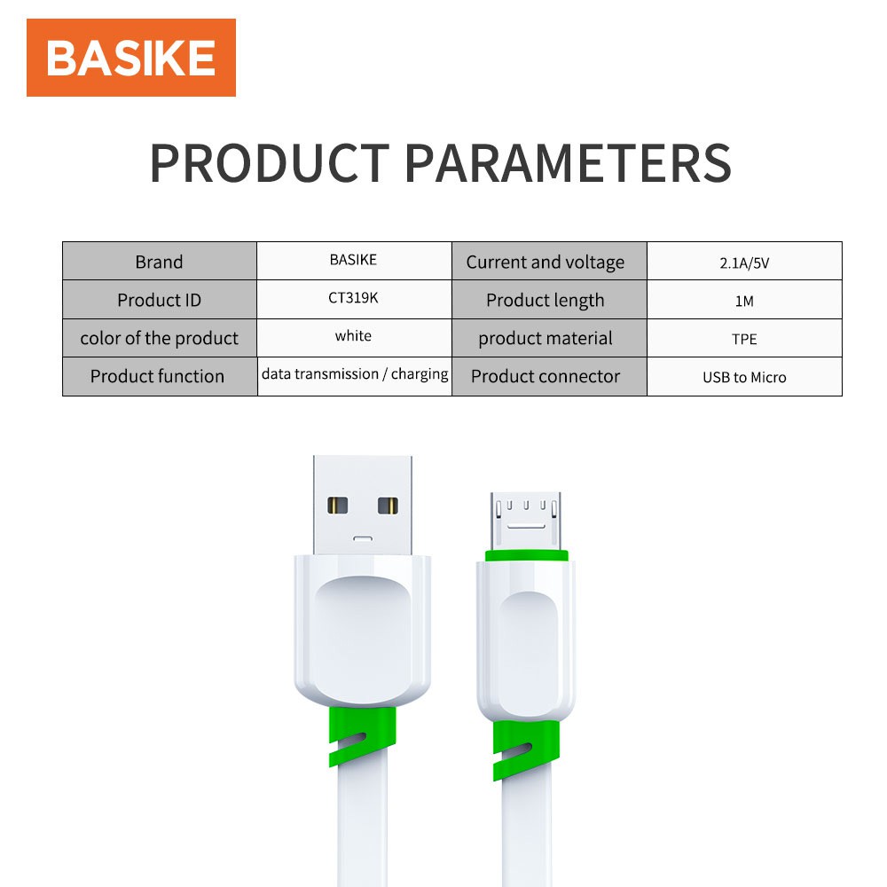 Cáp Sạc BASIKE Cho Huawei Samsung Xiaomi Oppo 2.1A Từ USB Sang Micro/Type-C