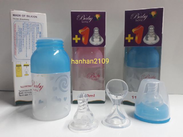 🎁 (TẶNG 01 NÚM TI) Bình sữa Silicone ( bình thìa) 2 in 1 Baby Love 110ml