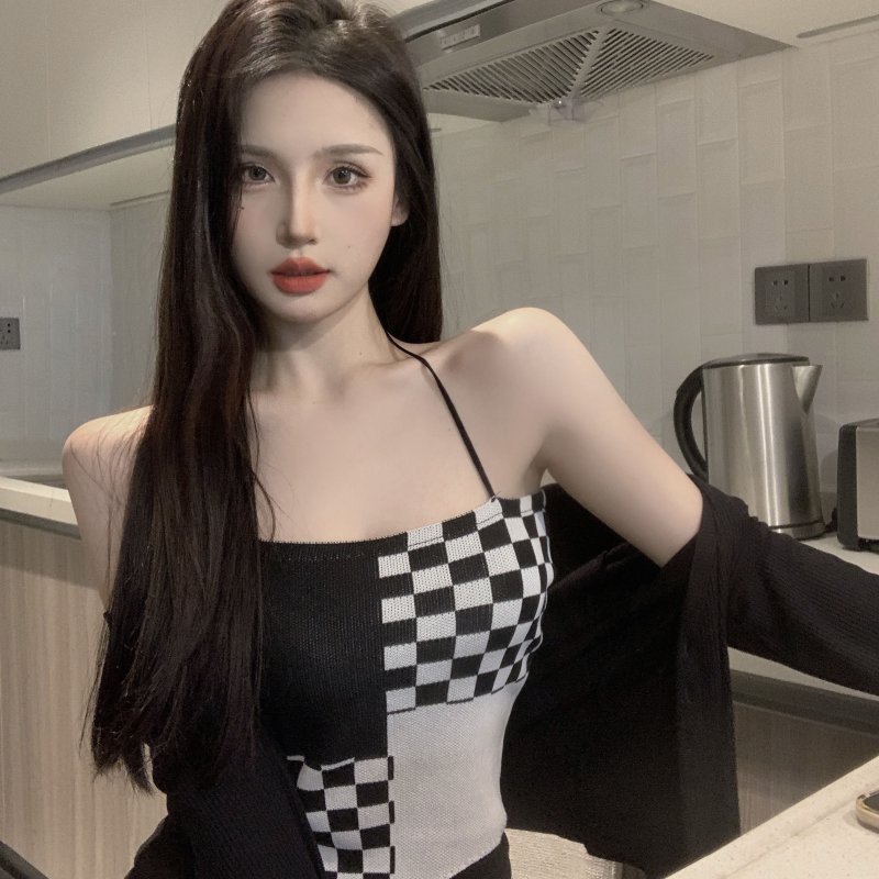 Áo croptop cổ yếm kẻ caro ôm body hở lưng sexy/ Áo yếm nữ 3 màu quyến rũ dễ phối đồ_kudoshop