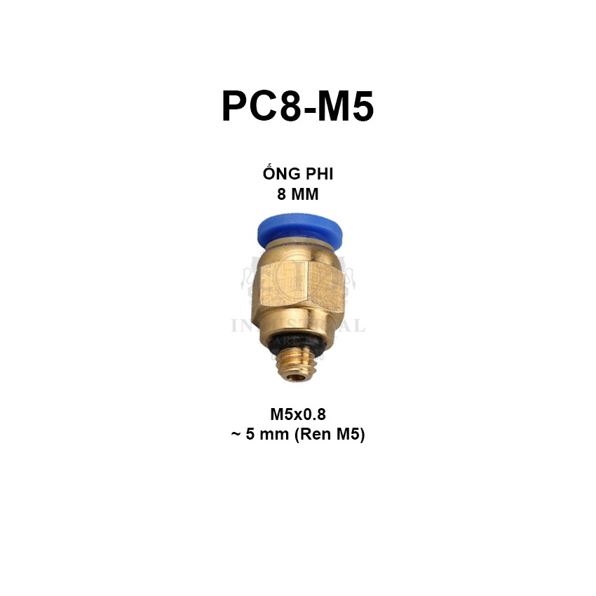 Đầu nối nhanh khí nén PC8 Series. Ống 8 mm, đủ các loại ren cho cút nối hơi và đầu nối hơi máy nén, xy lanh