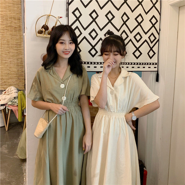 White niche design sense Korean college style short-sleeved dress