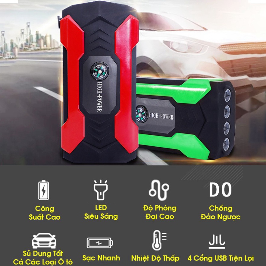 Bộ kích điện nguy cấp cho xe ô tô nồng độ cao - Đa tính năng Sạc dự phòng, đèn LED chiếu sáng
