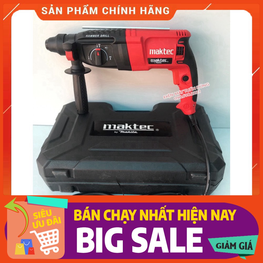 MÁY KHOAN ĐỤC BÊ TÔNG 1050W - 3 chức năng: Khoan, đục, búa, 100% dây đồng [CAM KẾT CHÍNH HÃNG]