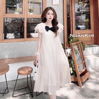 Váy tơ kèm nơ vai cánh tiên hai lớp xinh