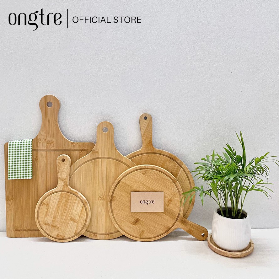 Thớt tre có tay cầm ONGTRE dùng cắt đồ nguội, hoa quả, decor chụp ảnh (Bán buôn/Sỉ)