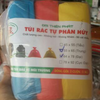 1kg túi đựng rác tự phân hủy 3 cuộn màu ( 3 size tiểu , trung , đại )