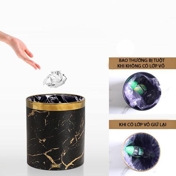 Thùng Rác Gold Marble Garbage Sang Trọng Vân Đá Viền Vàng - Sam ( Trắng )