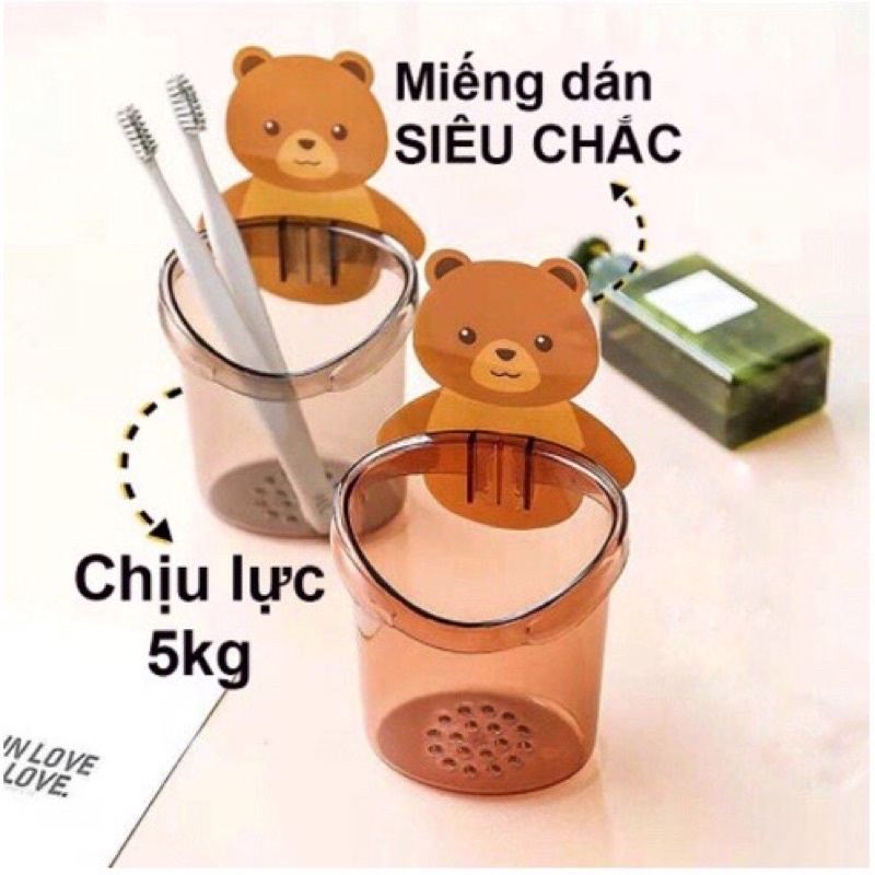 Cốc Đựng Bàn Chải, Kem Đánh Răng Hình Gấu Cute Dính Tường