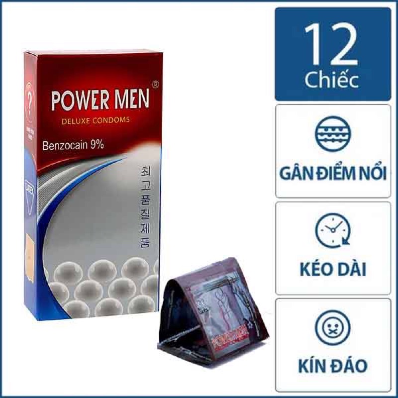 Bao cao su POWER MEN ngọc trai có gân gai hộp 12 cái