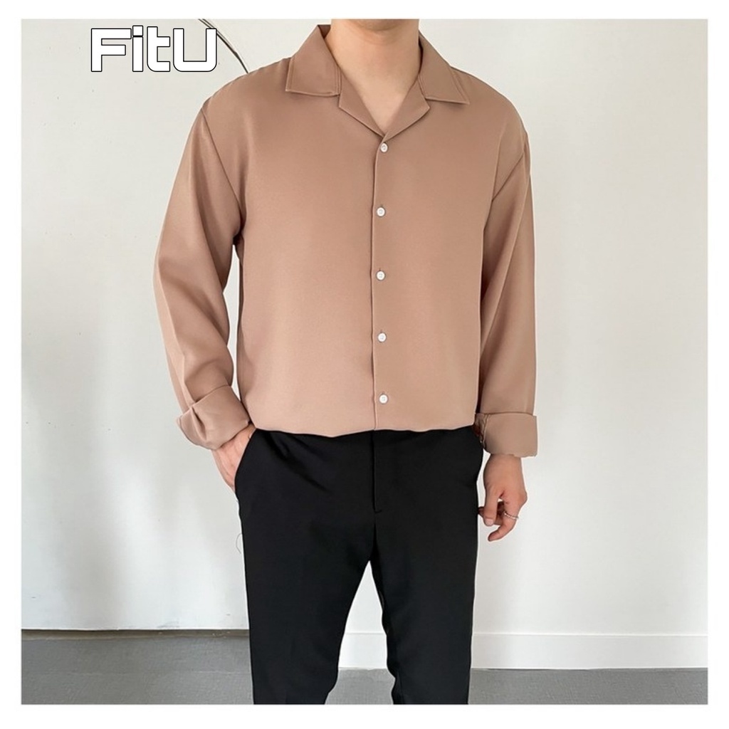 Sơ mi nam cổ vest,HÀNG MỚI VỀ, form rộng,ÁO TAY DÀI HÀN QUỐC,vải lụa,TRƠN,3 MÀU DA NÂU, ĐEN, TRẮNG - CV3