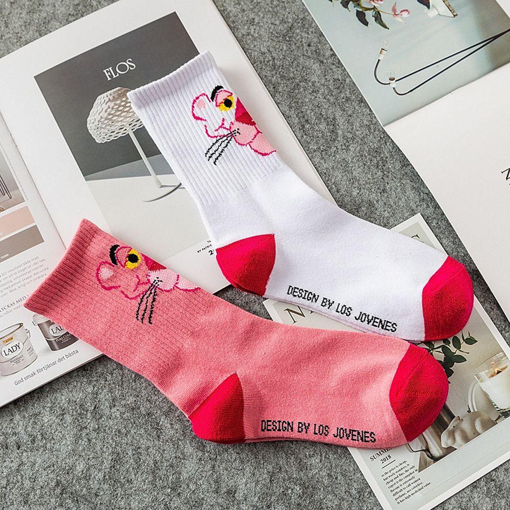 Vớ Cotton Cổ Vừa In Họa Tiết Hoạt Hình Pink Panther Thời Trang Dùng Làm Quà Tặng Giáng Sinh