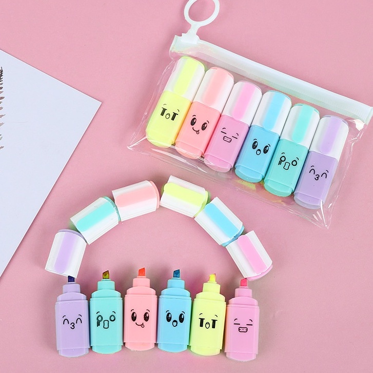 Bút Đánh Dấu Mini Mặt Cười Macaron Siêu Đáng Yêu - Bút Highlight Marker Nhiều Màu Sắc Molangshop