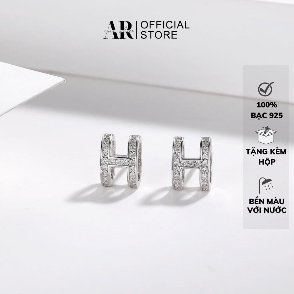 Khuyên tai bạc nữ bông tai nữ chữ H sang chảnh-kt09-AURASILVER