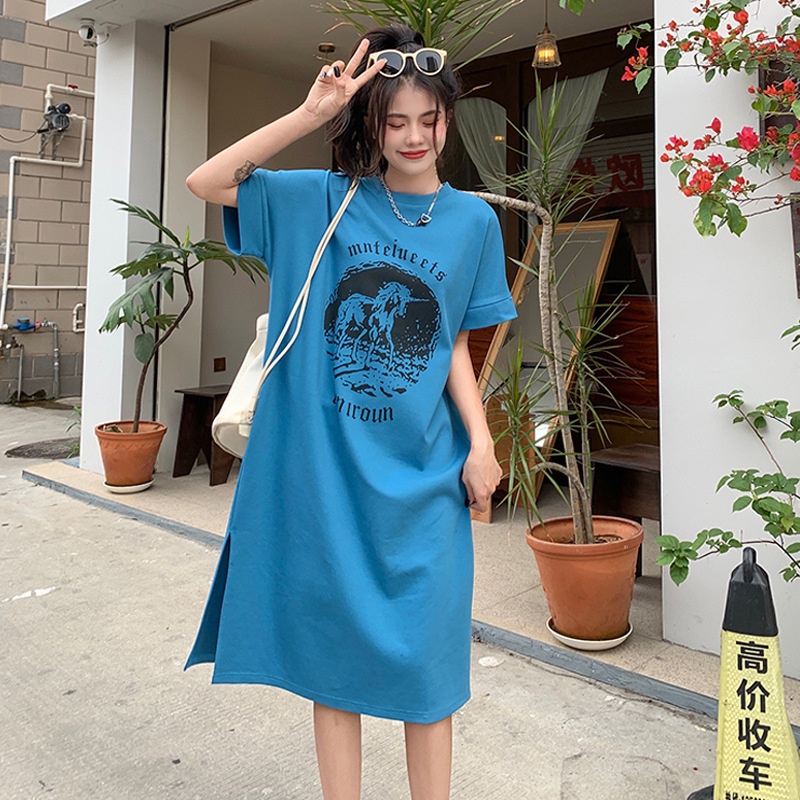 Váy Suông Đầm Suông In Hình Đẹp Tay Lỡ Xẻ Tà From Rộng Dáng Dài Tới 75kg Phong Cách  Trẻ Trung  TTDS0466
